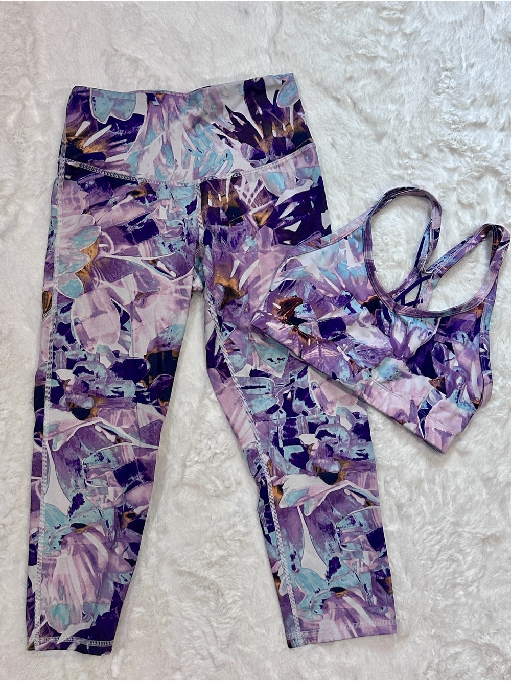 Champion Purple Floral Print Crop Leggings & Sports Bra Set